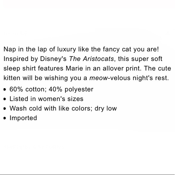 DISNEY THE ARISTOCATS Marie SLEEP SHIRT! - Picture 3 of 4